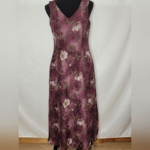 Dressbarn Sleeveless Plum Floral Crimped Crepe Fully Lined Maxi Dress - Size 8